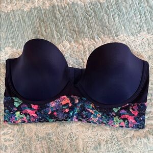Pink by Victoria’s Secret-  Longline Bra strapless Bra Navy/Multicolor